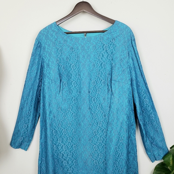 Vintage 60 Mod Lace Mini Dress - size Large - 1960s blue - Picture 5 of 8